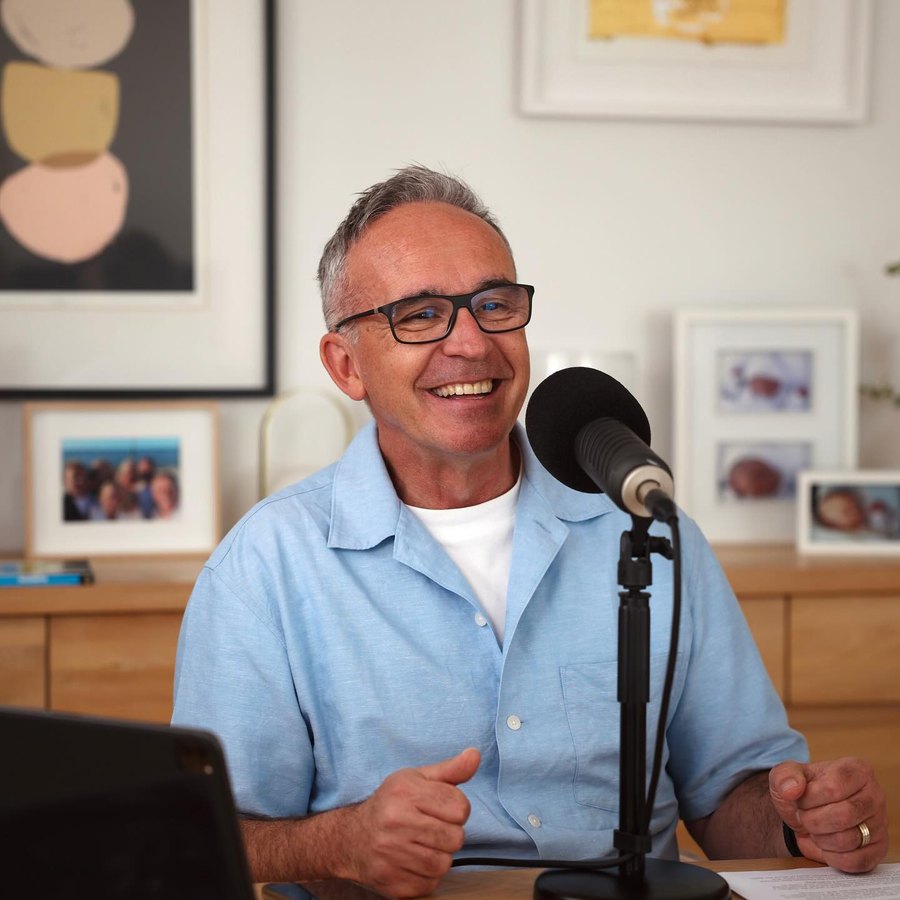 Andrew Staggs recording The Flourishing Life podcast